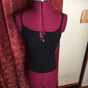 Black sheer and buckle tank top